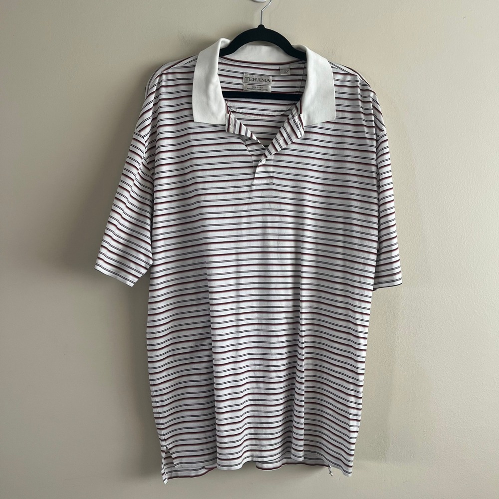 Tehama Clint Eastwood Golf Polo Shirt Men's XXL Striped Pima Cotton White Navy - Picture 1 of 6